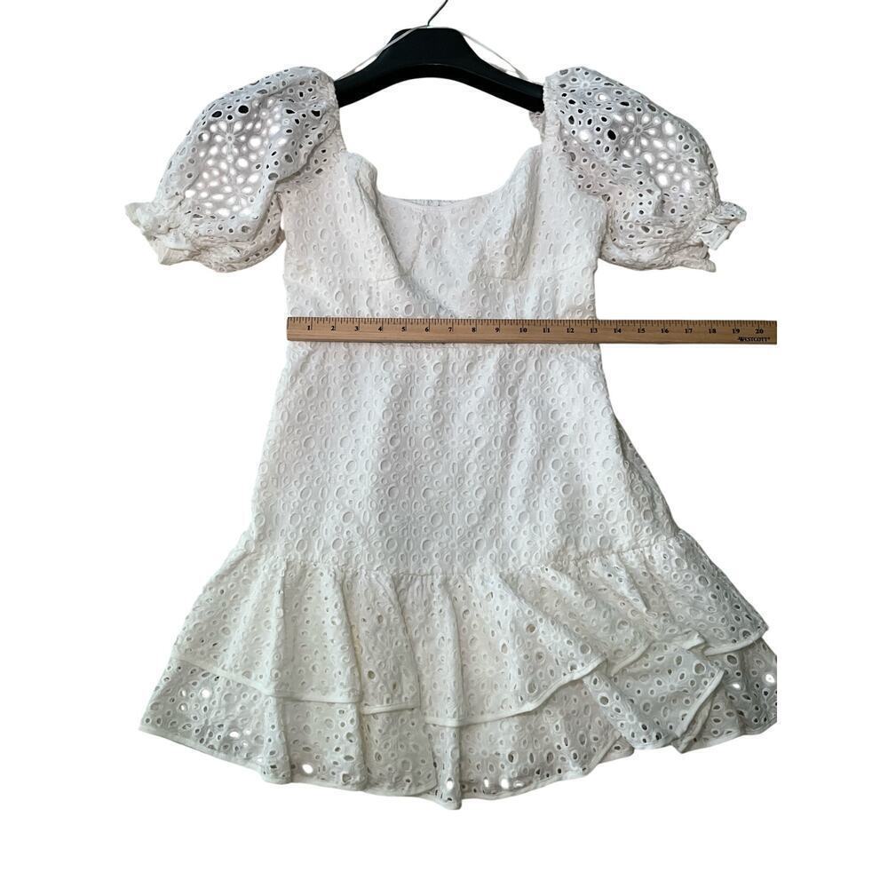 ASTR The Label Roseville Pointelle Mini Dress Eyelet Puff Sleeves White Womens M - Picture 6 of 7